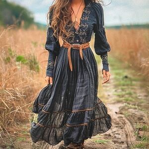 Elegant Black Bohemian Maxi Dress